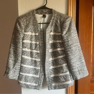 WHBM Boucle Tweed Jacket Ribbon Trim Chanel Style Size 12